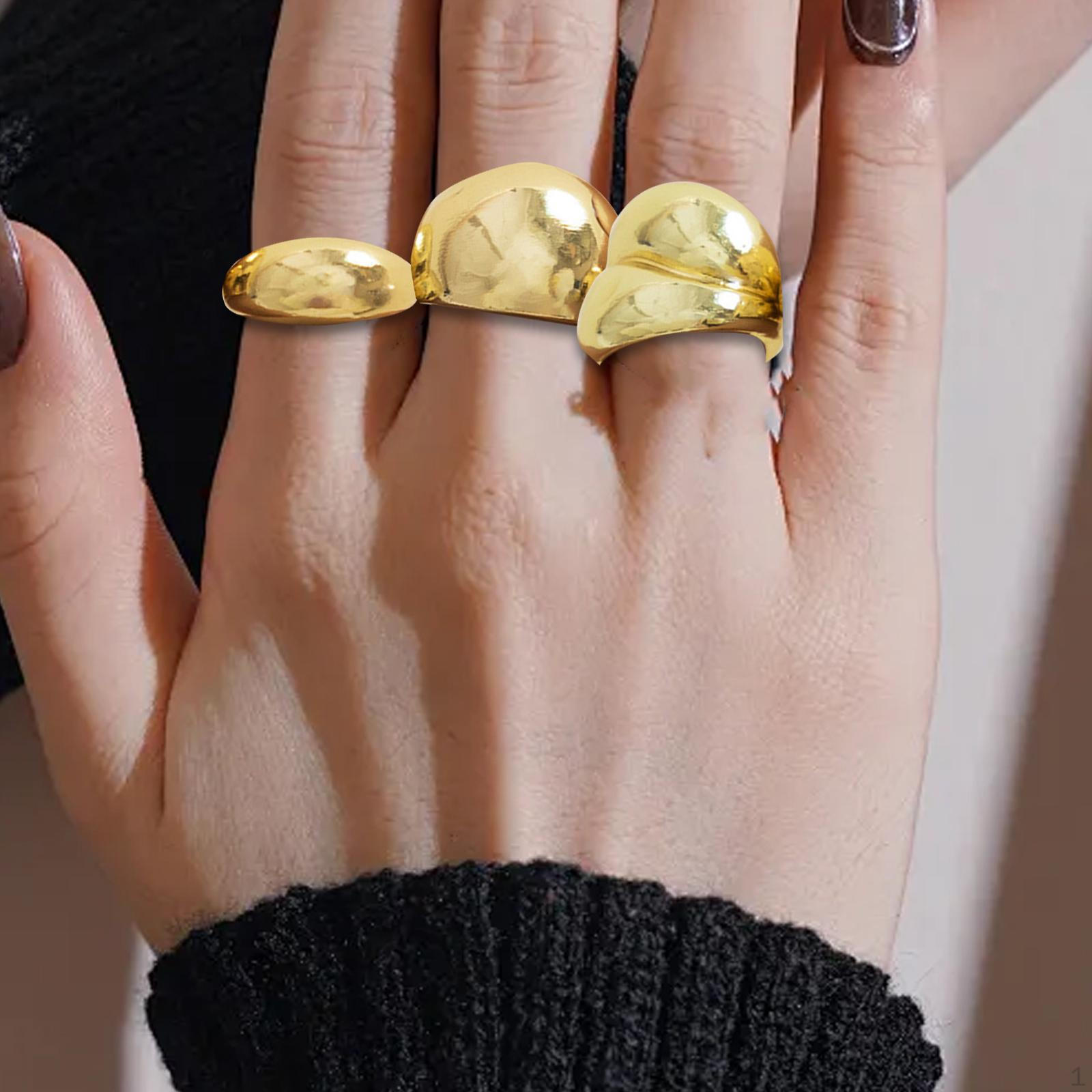 

3Pcs Open Rings Stackable Set Jewelry Alloy Elegant Women Knuckle for Gifts золотий