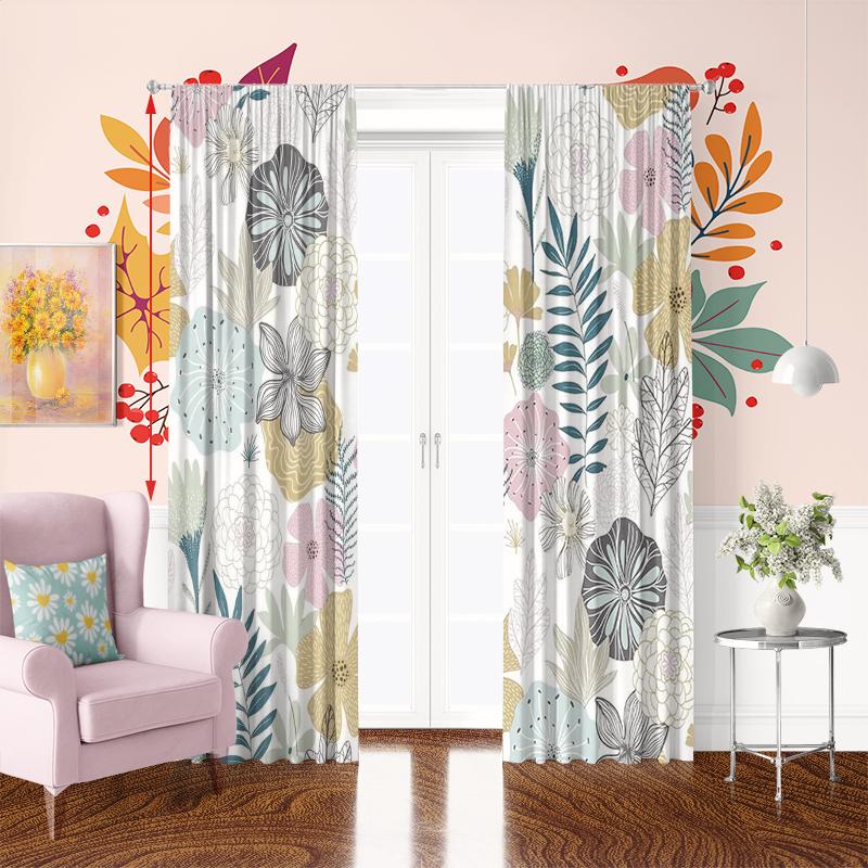 2 Stück - Vorhänge mit Pflanzendruck - 100% Polyester-Material, geeignet für Schlafzimmer-Vorhänge und Wohnzimmerdekoration;