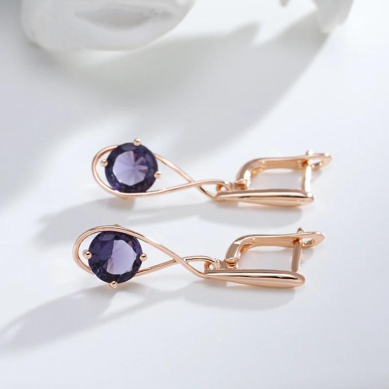 Purple Zircon Crossing Style Pendant Earrings for Women Trendy Golden Light Luxury Jewelry Keep Color