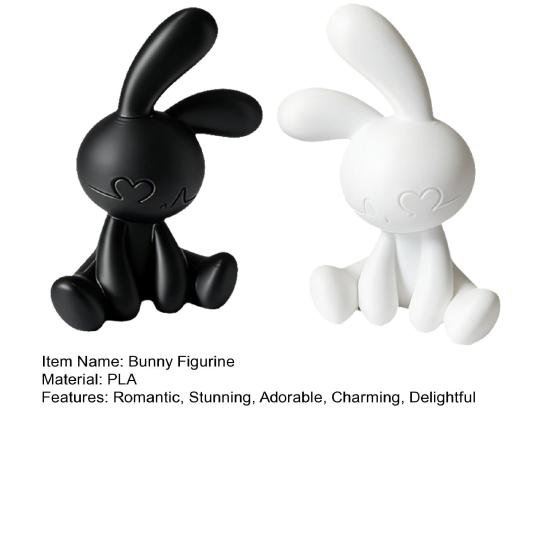 1 Pair Bunny Figurine 3D Printed Cute Black And White Rabbit Decoration for Office Desktop Bedroom Car Dashboard Home Decor