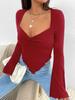 T-shirt Vacation V-neck Flared Sleeve Waisted Irregular Knit Long-sleeved T-shirt Tops