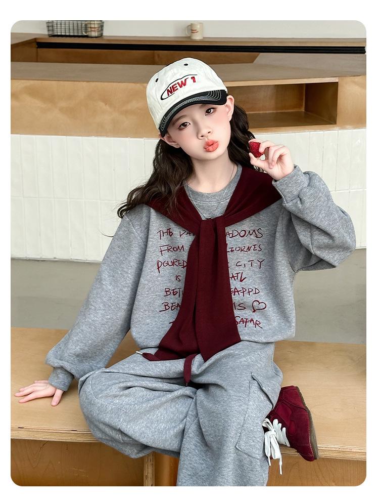 Girls' Korean-Style Sweatshirt & Cargo Pants Set 2025 - Autumn Fashion for Children