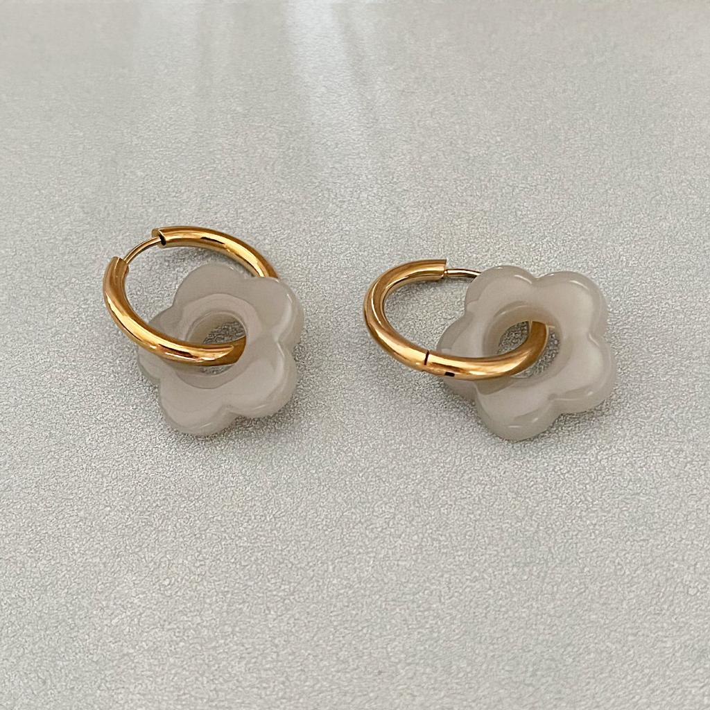 Cercei Drop cu Rășină cu Flori Cerc Rotund Oțel Inoxidabil Cataramă Ureche Cercei Hoop pentru Femei Cadou Bijuterii