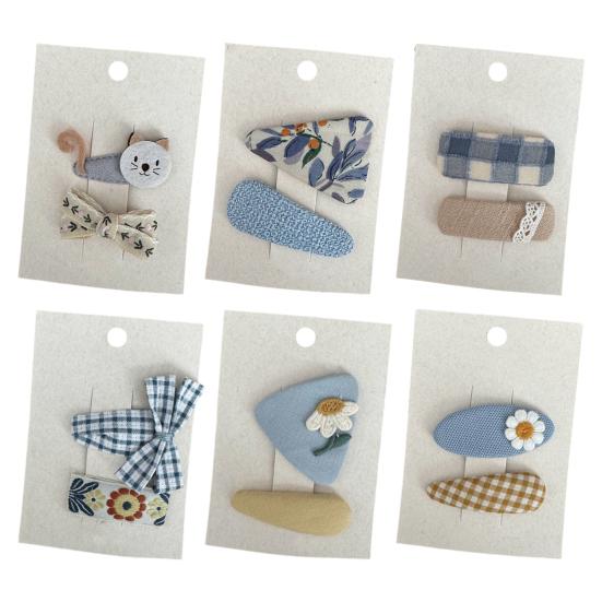 2 Stuks Meisjes Haarspeld Kat Bloem Geruit Ontwerp Omwikkeld met Stof Haarclips Borduurwerk Stof Splicing Haarspelden Lente Zomer Haaraccessoires