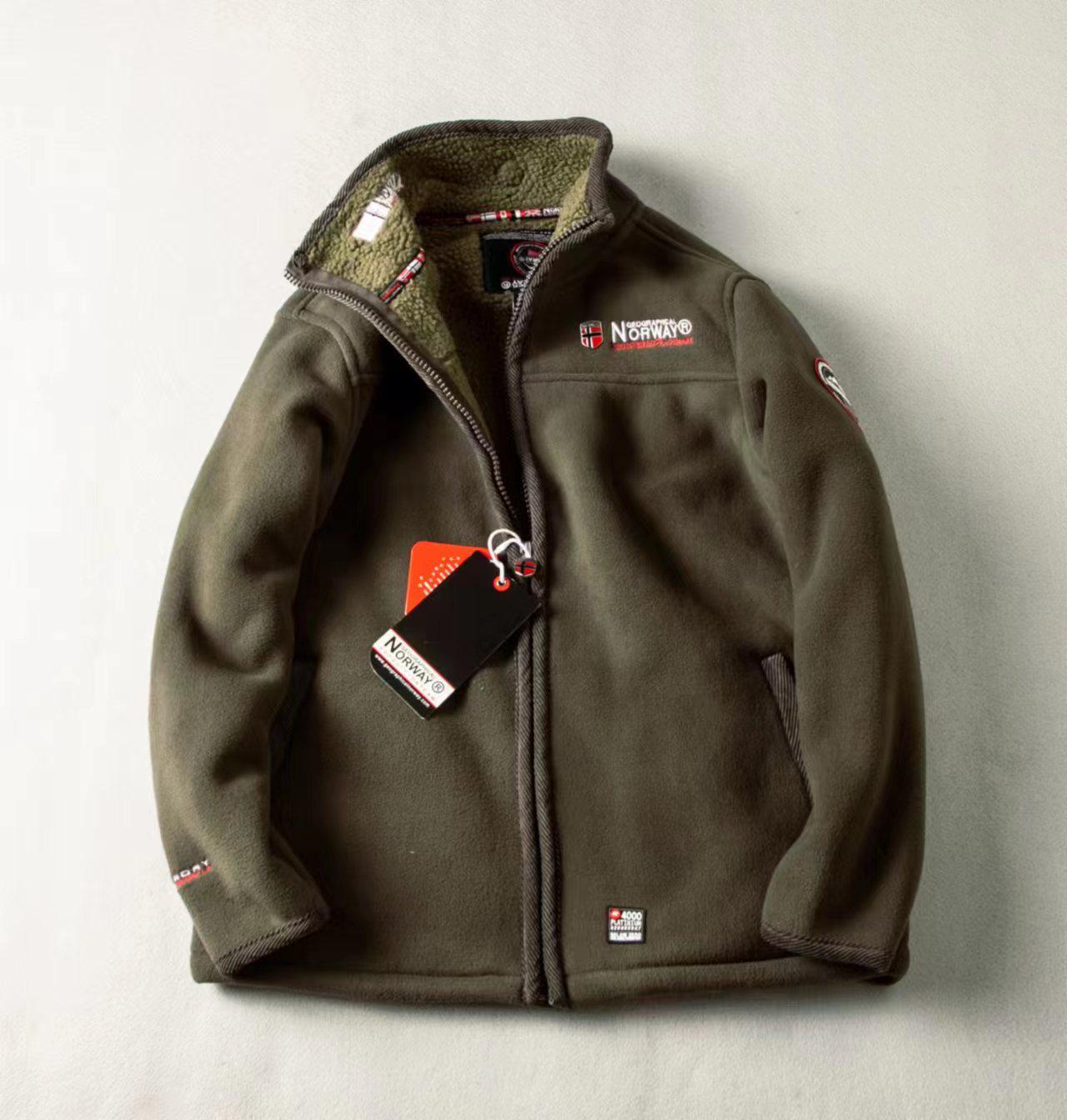 

Men s Winter Windproof Fleece-Lined Jacket - Stand Collar, Lamb s Wool, Solid Color, Casual Style S