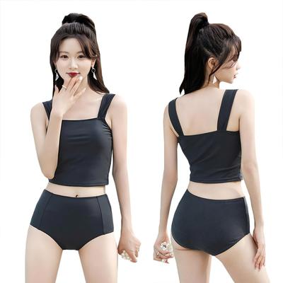 Tankini Ganzkörper-BH Cropped Dicke Schulter Hoch Schwarz [YOUHA] Damen Badeanzug, Bedeckung, 2-teiliges Set, Bikini, Separat, Bustier-Stil BH, Oberteil,