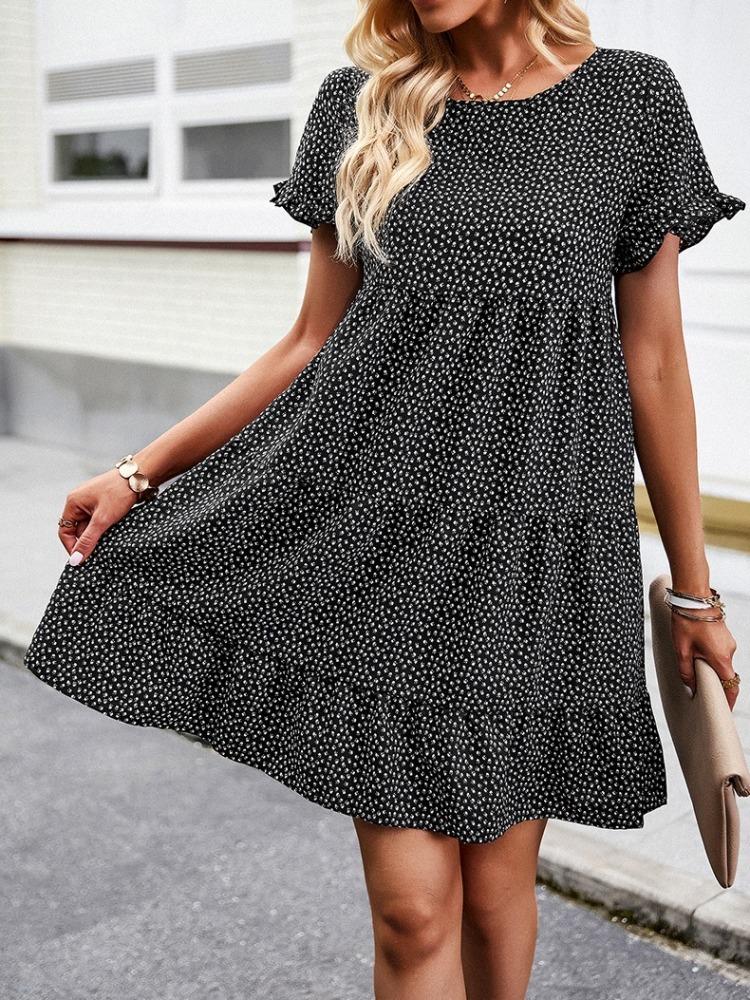 New Women's Casual Print Dress Spring and Summer Temperament Ranch Style Female Dress