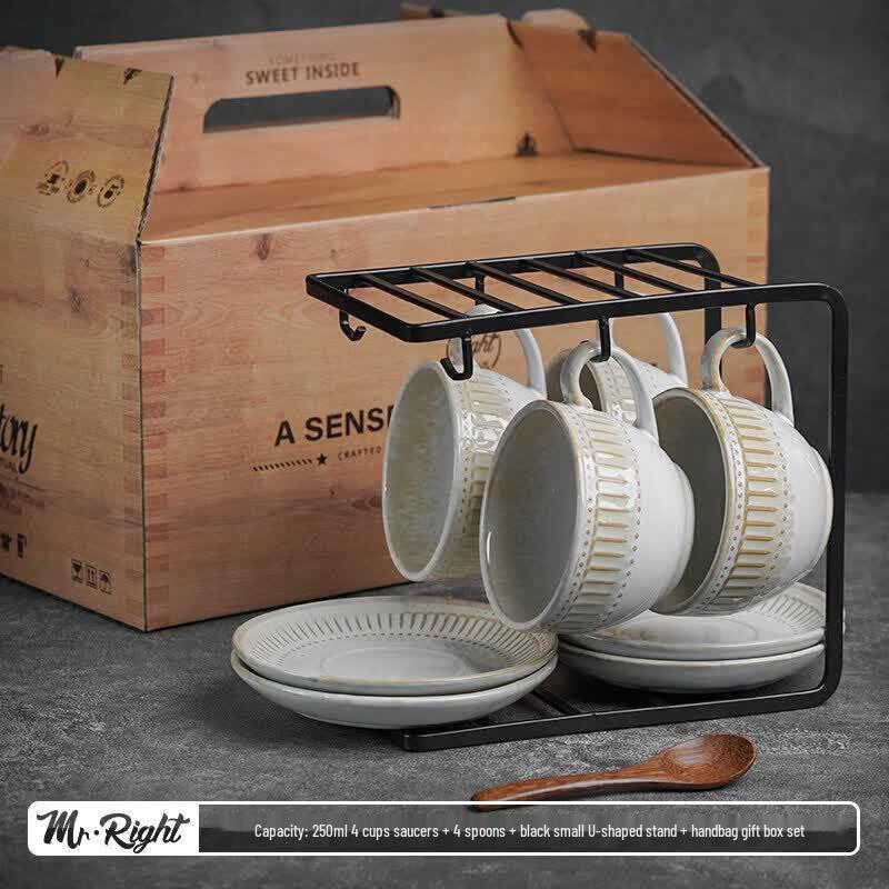 Nordic Retro Glazed Ceramic Coffee Cup Set