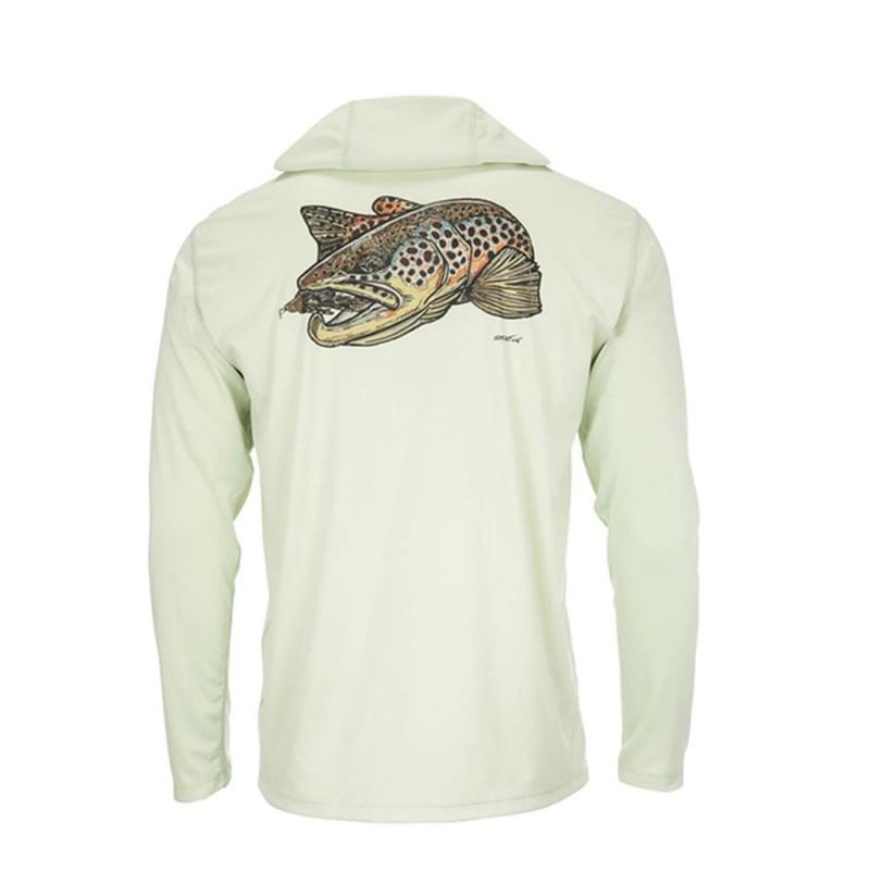 Mens Long Sleeve Hooded Fishing Shirt UV Protection Quick Dry Ice Silk Feel Fly Casting Outfit