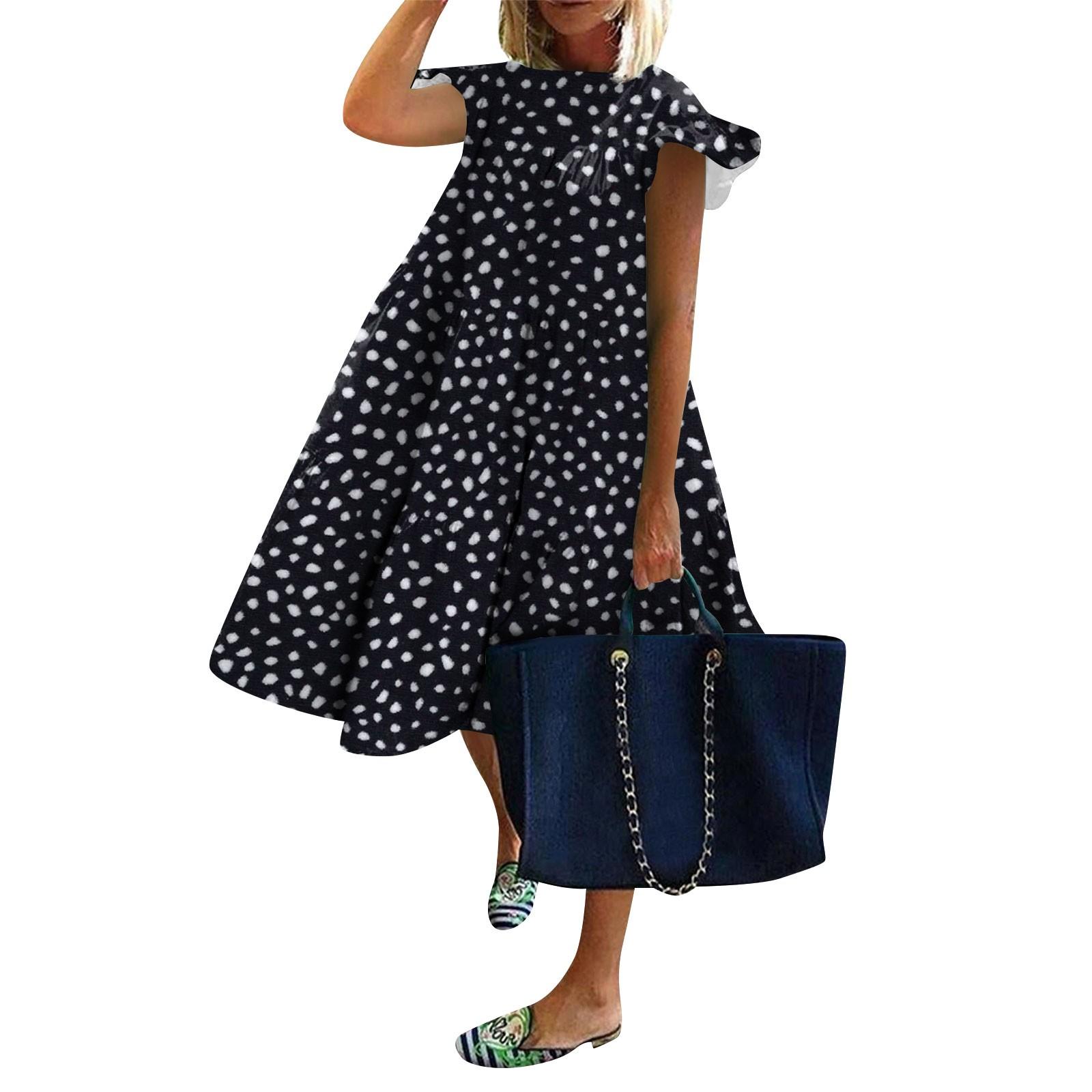 

Женское платье с летающими рукавами и цветочным принтом, повседневное свободное длинное платье с круглым вырезом L чёрный