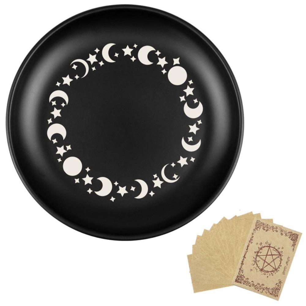 5.5 Inch Decorative Jewelry Dish Round Stainless Steel Crystal Stone Storage Tray Black Meditation Altar Tray Food
