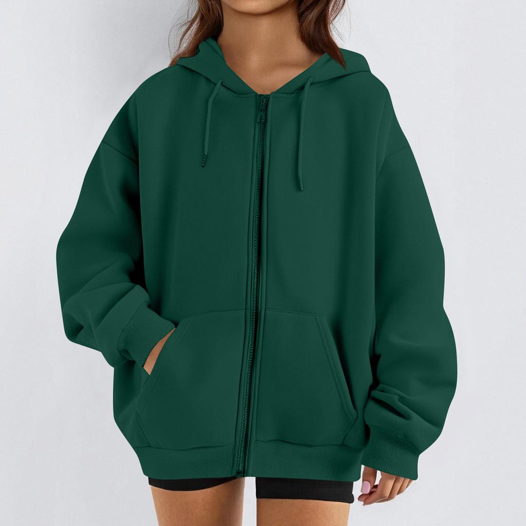 Damenmode Lässige Langarm Einfarbig Kapuzenpullover Tops