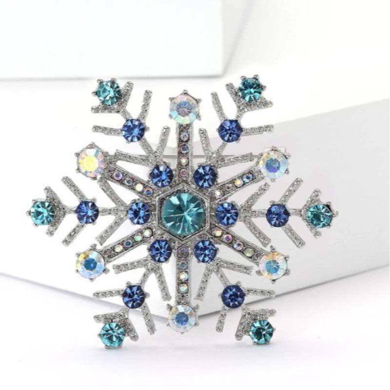 Fashion Rhinestone Snowflake Brooches for Women Clothing Coat Jewelry Accessories Gifts