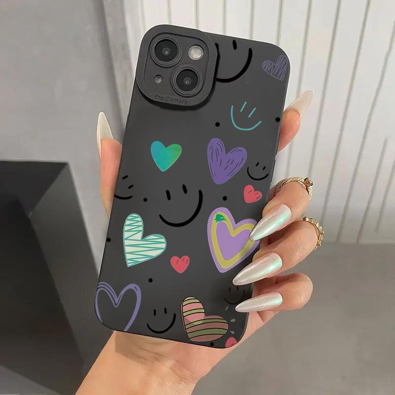 Colorful Heart Smile Shockroof Phone Case For iPhone 17 Air 16 15 13 12 11 Pro Max Pro Plus Lightweight Slim Fit Coque Cover