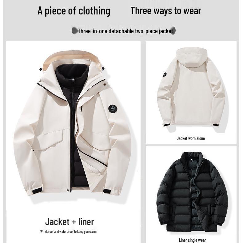 

Windproof & Waterproof Fleece-Lined 3-in-1 Jacket for Men and Women 2XL [145-165 lbs]