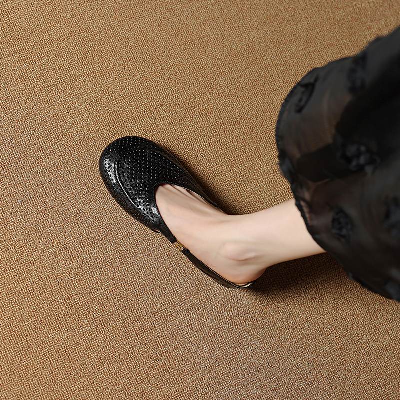 Krazing Pot SheepSkin Mules Round Toe Size 42 Low Heels Slip on Light Shoes Increased Hollow Style Pumps