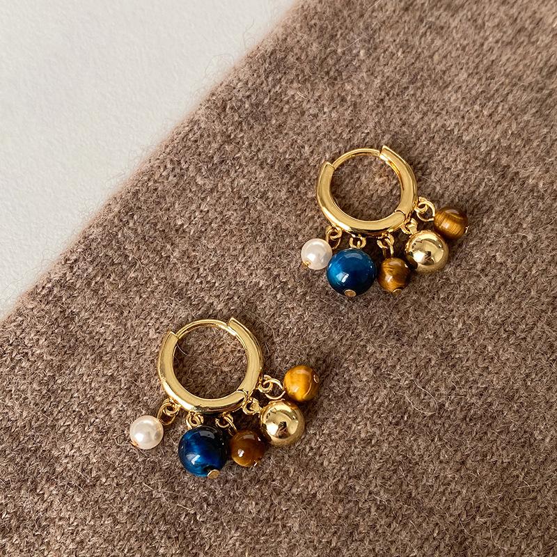 Vintage Natural Stone Colored Round Beads Pendant Gold Color Earrings for Women 2026 Trendy Jewelry Unique Ear Accessories Gift