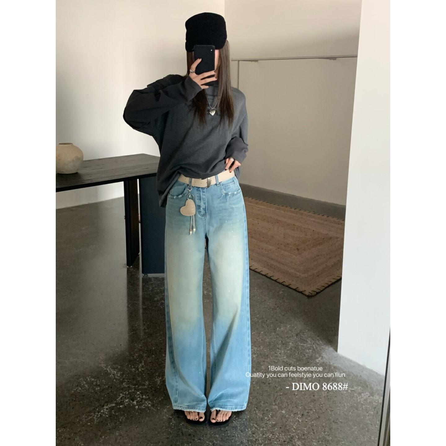

Senlü DIMO Fashion Rhinestone Curved Blade Wide-Leg Jeans 25 синий