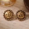 Medieval Vintage Western Vintage Plain Gold Warm Gold And Silver Needle Figurines Carved Personalized Stud Earrings