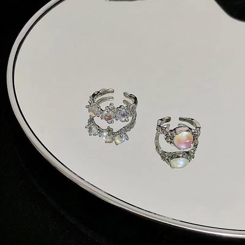 Y2K Kpop Crystal Ring for Women Heart Adjustable Irregular Punk Open Rings Vintage Geometric Trendy Creative Finger Jewelry