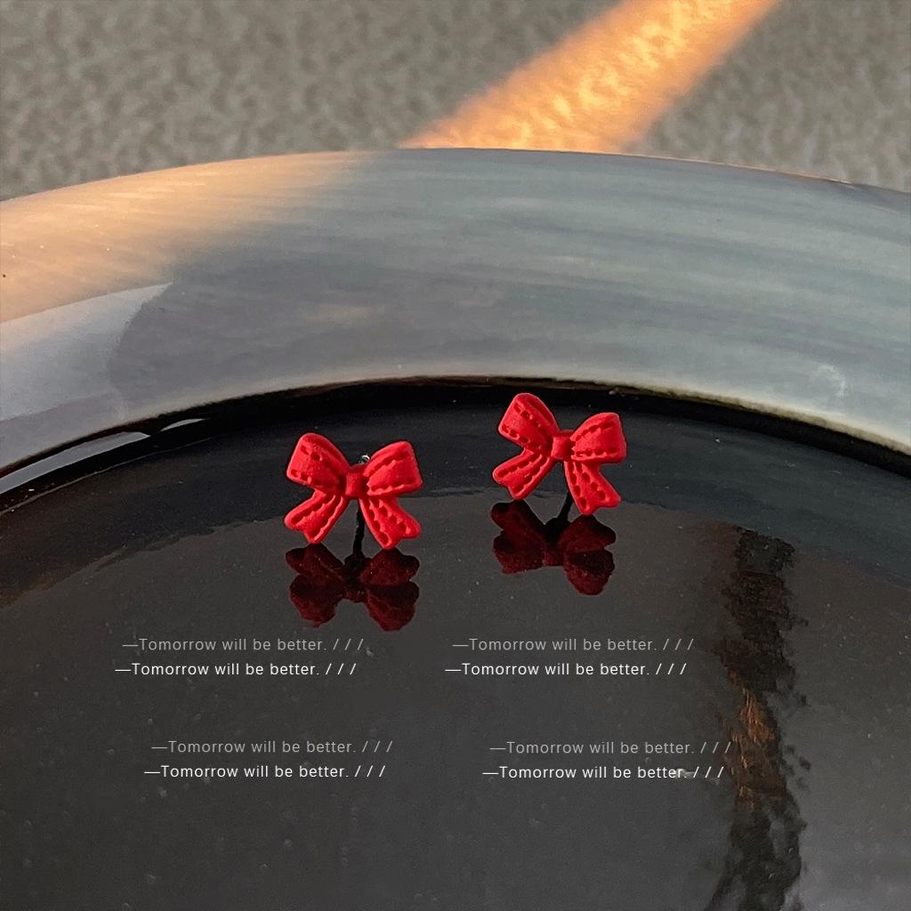 

Рождественские красные серьги-пусеты с бантом для женщин - Японский корейский милый девичий стиль, новогодние аксессуары