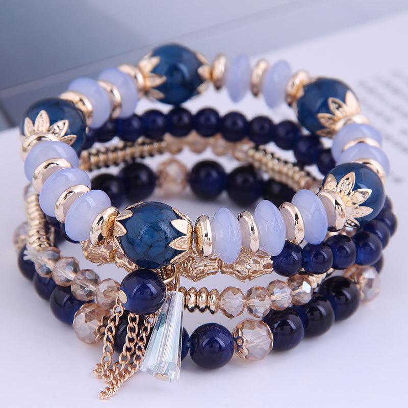 DIEZI Korean Trendy Multicolor Green Crystal Beads Rope Bracelets Women Girls Elastic Tassel Wrap Bracelet Pulseira Feminina