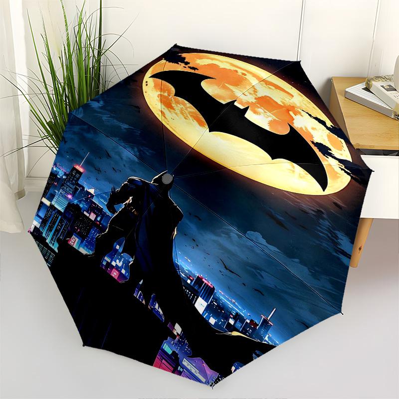 1pc Batman's Handsome Back Automatic Folding Umbrella - Compact 8-Rib Design, Durable Plastic & Iron1221L