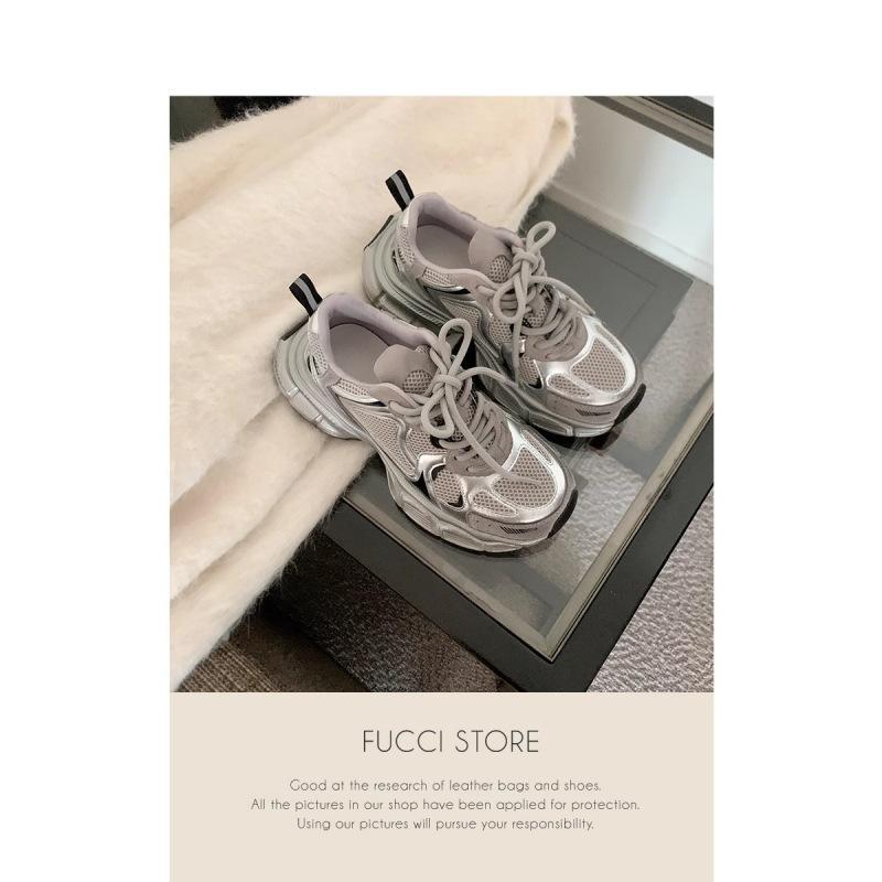 [Ziyan] Genuine Leather Sports Shoes, Thick-soled Heightening Dad Shoes, Women's Retro Old Color Matching Breathable Casual Shoes Tide