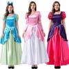Women Princess Costume Puff Sleeve Square Neck Long Dress with Bow Headband for Halloween Party Cosplay