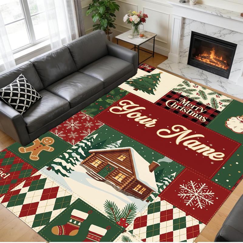Christmas Custom Name Printed Square Area Rug Soft Non Slip Floor Carpet For Bedroom Holiday Gift