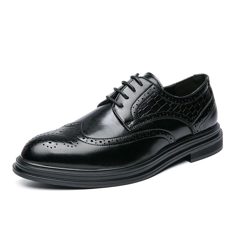 Men's Pointed Toe Leather Brogue Oxfords - British Style Casual & Formal Shoes for Spring and Autumn