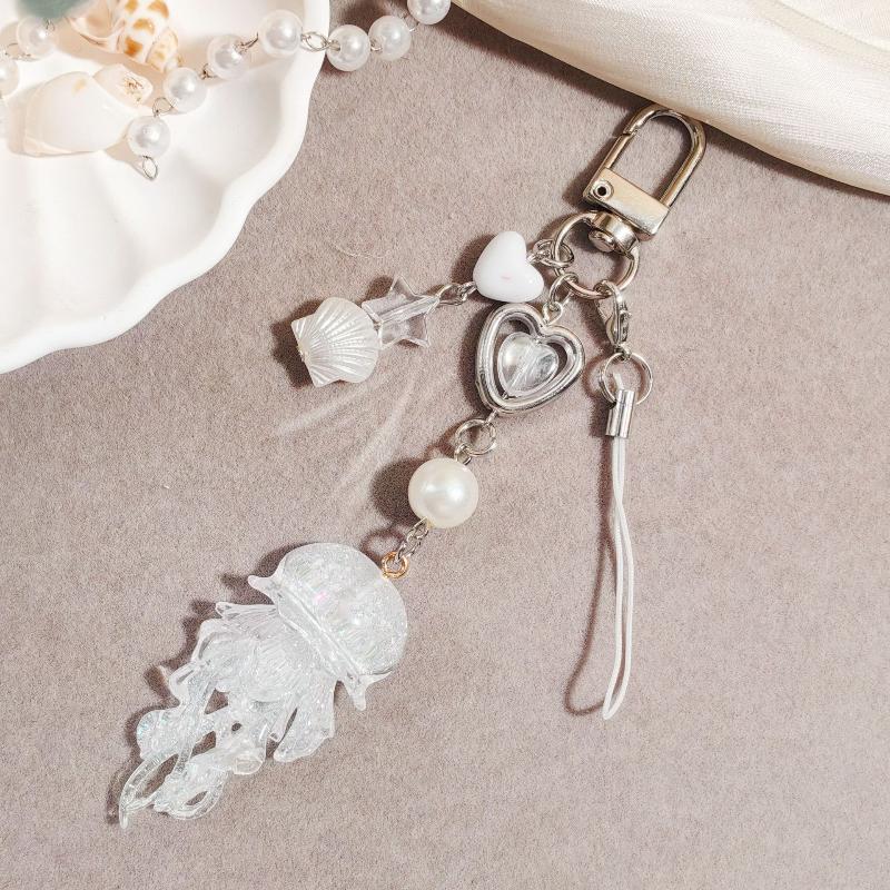 Ocean Theme Elegant Jellyfish Pendant Keychain Durable Metal Bag Phone Charm for Women Daily Gift
