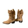 Cowhide Edition~ Thick Heel Versatile Retro Boots Women's Belt Buckle Pleated Pile Boots Mid-tube Western Cowboy Boots