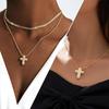 18K Gold Plated Full with Zircon Thick Cross Pendant Neckalce Sparkling CZ Stainless Steel Chain Choker Collar Jewelry for Women