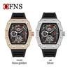 Oufannishi Barrel-Shaped Quartz Waterproof Skeleton Men's Watch with Calendar and Luminous Features