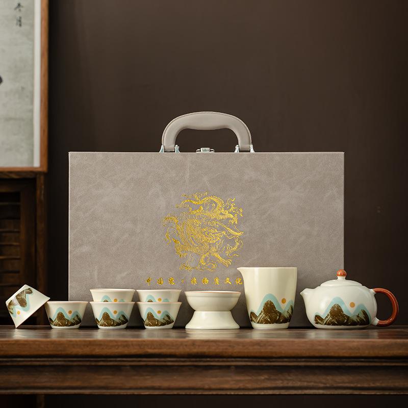 Ruqingshan Festival Gift Box Kung Fu Tea Set Light Luxury High-end Gaiwan Office Guest Teapot/Set