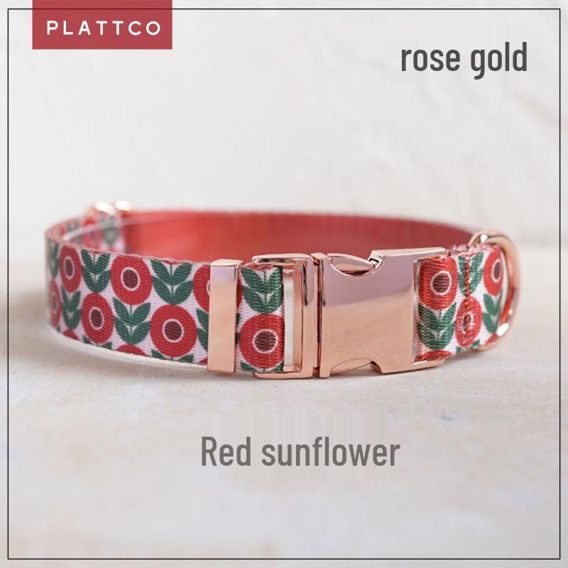 PLATTCO Red Sunflower Print Nylon Dog Collar and Leash Large: 2.5cm (49-55cm)
