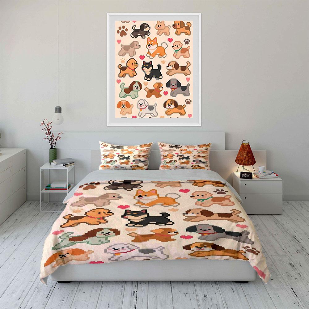 "Pixel Dogs Bedding Set" Bedding Duvet Cover Set Duvet Cover Pillowcases  (1 * Duvet Cover 2 * Pillowcases, Without Duvet Insert)