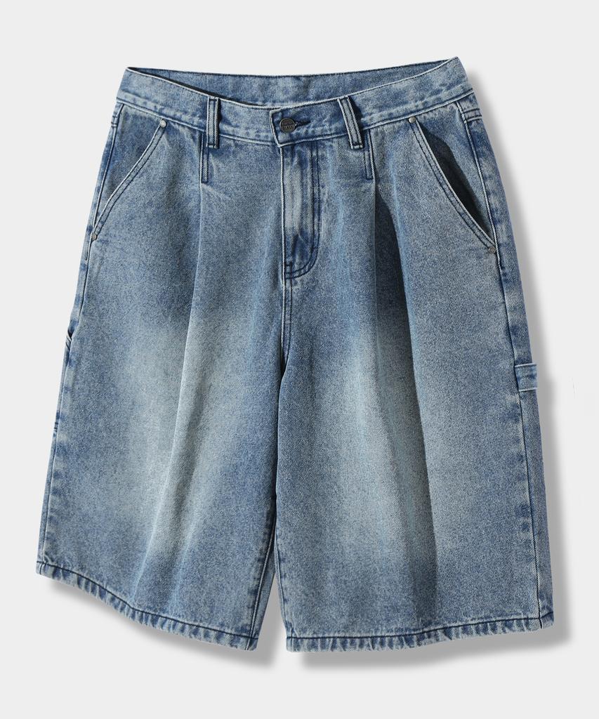 Dimiteulibeullaeg Bio-Washed Carpenter Bermuda Denim Pants_Light Blue