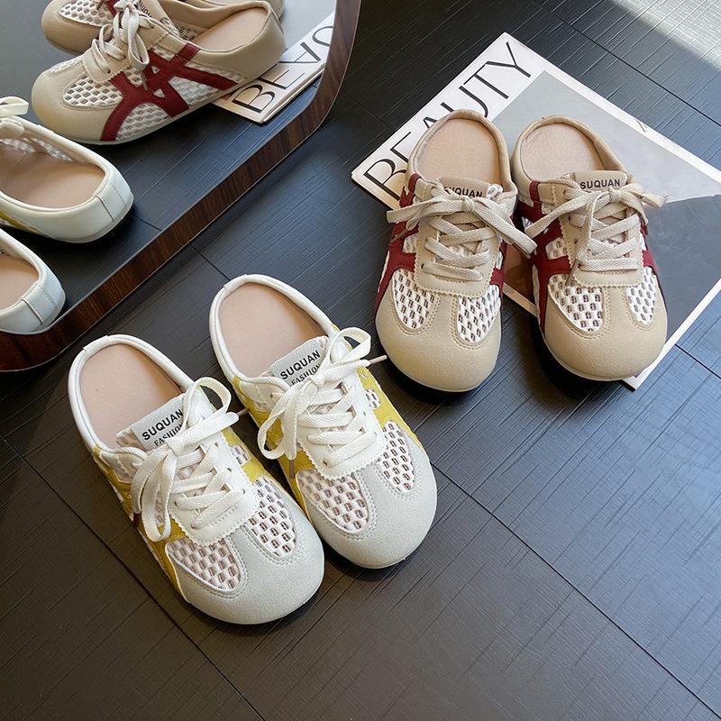 Hollow bag head slippers women's 2025 summer new breathable Korean version inner height-increasing women's shoes without heel casual half slippers