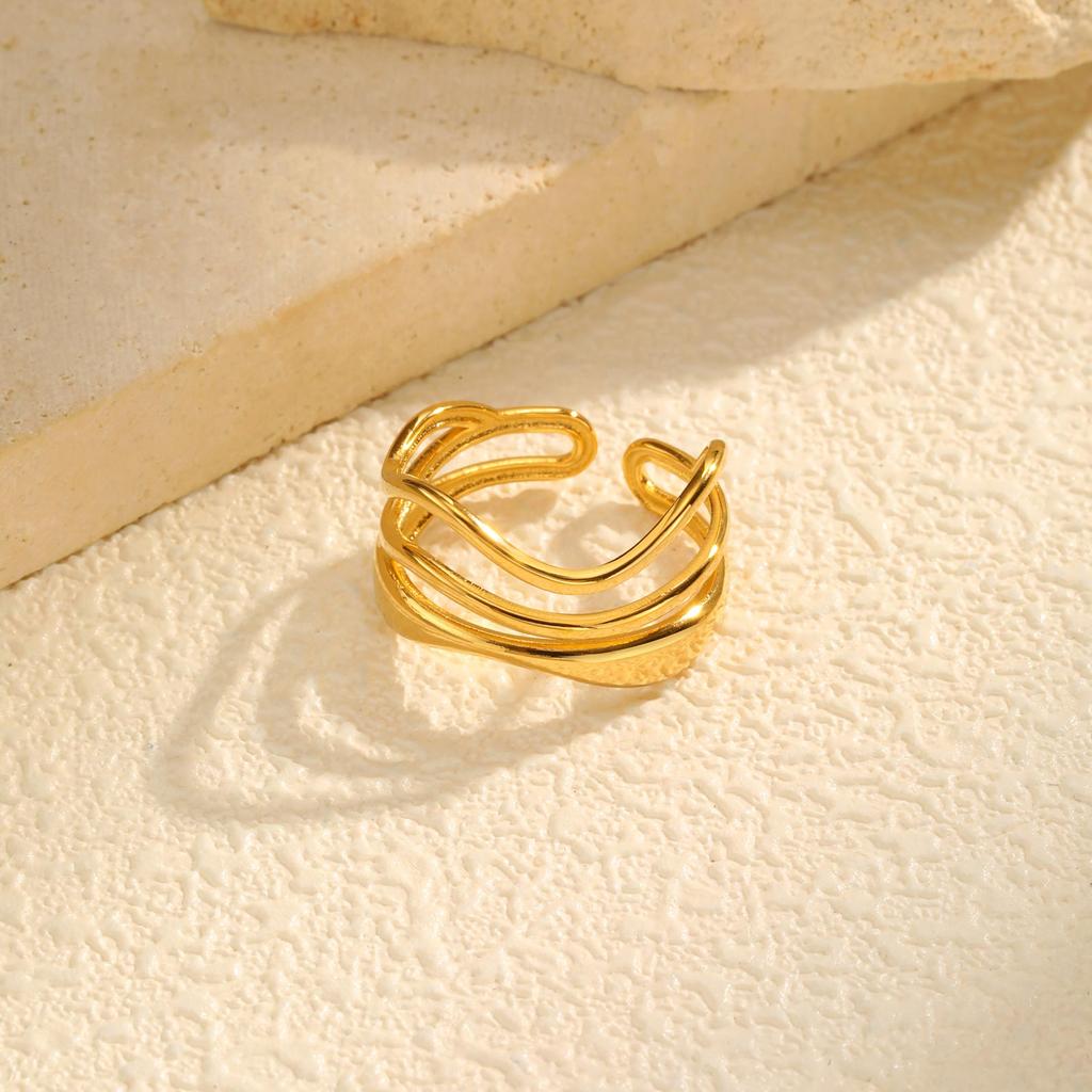 Asymmetrische geometrische Hohlringe aus Edelstahl für Damen, Schicke mehrschichtige Ringe mit unregelmäßiger Öffnung, Modeschmuck Geschenke