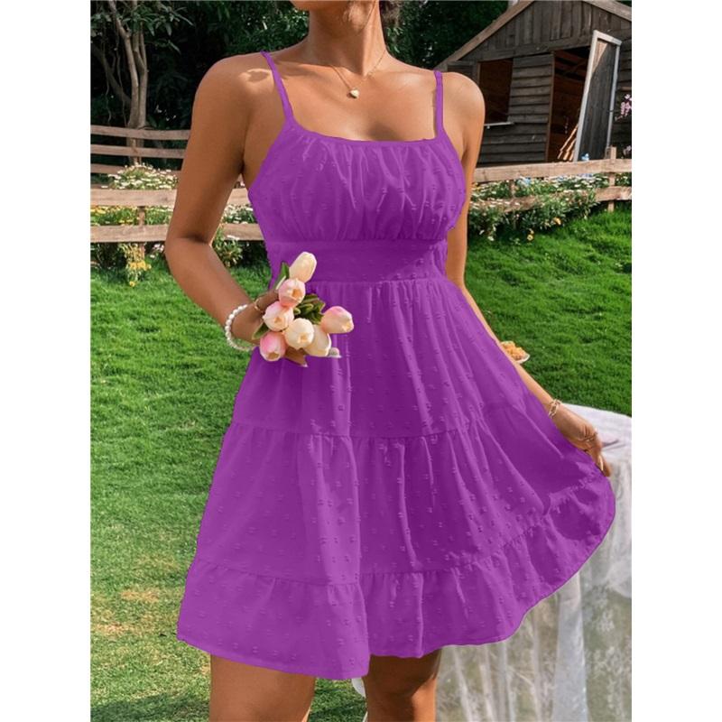 Women's Summer New Polka Dot Suspender Waist Dress Loose Simple Casual Solid Color Skirt