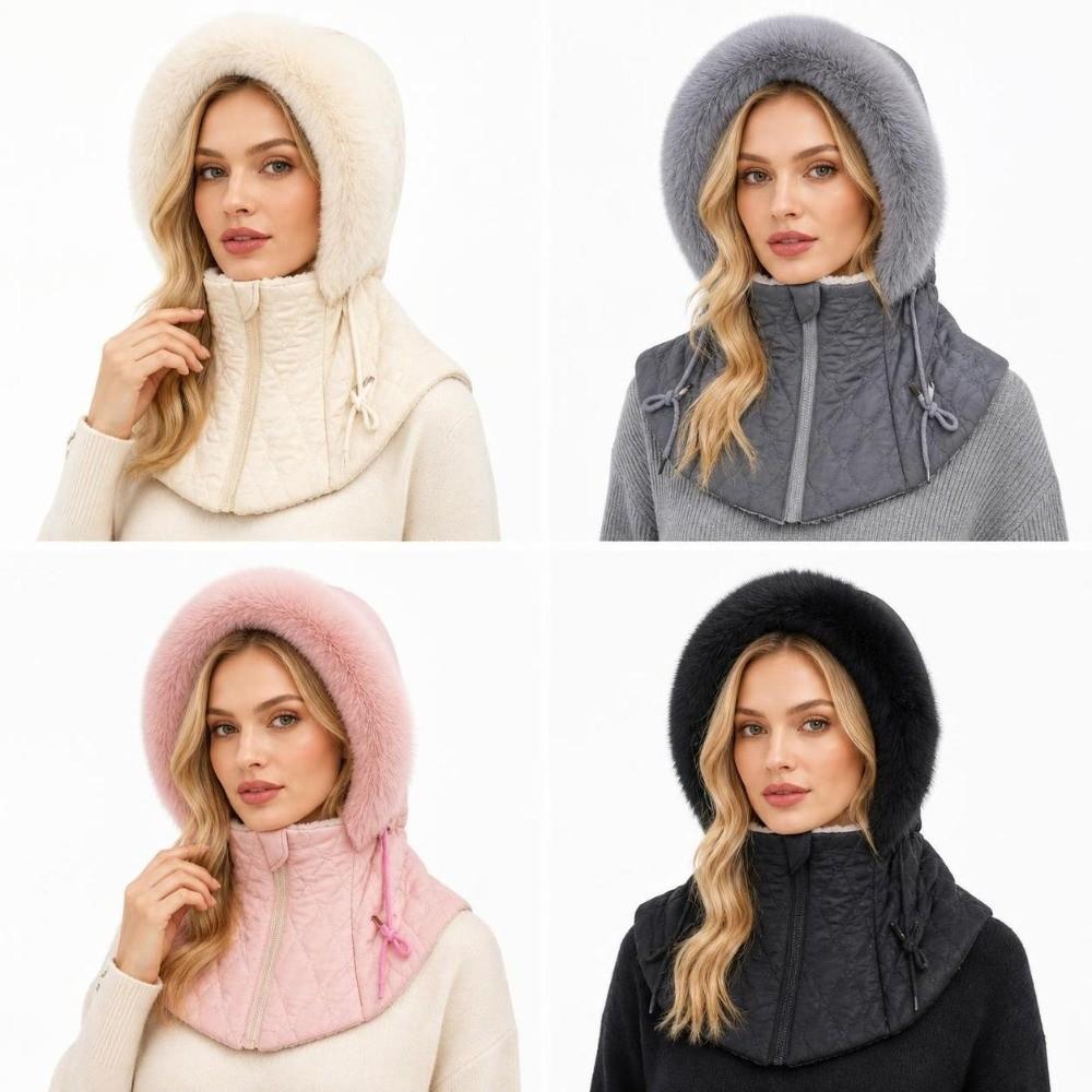 Faux Fur Lined Hooded Neck Warmer Warm Integrated Face Mask New Full Face Balaclava  Winter