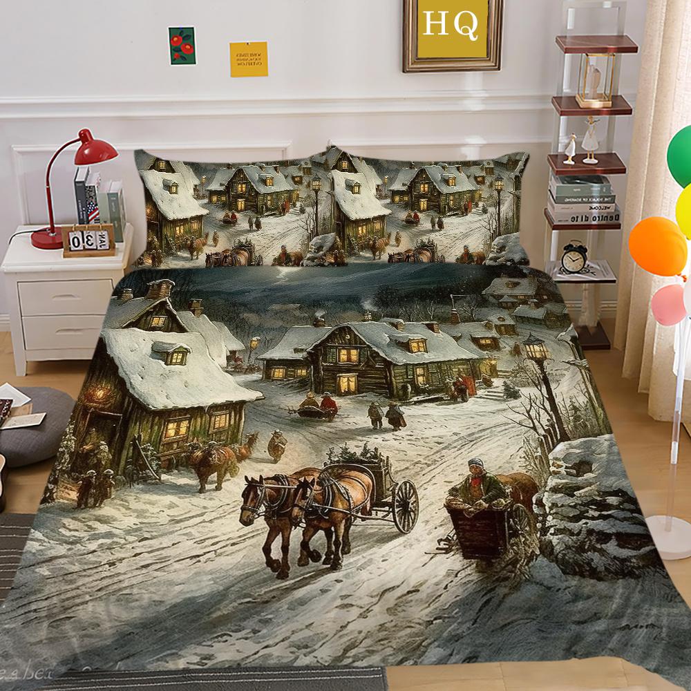 Set pat de o singură dimensiune cu imprimeu de Crăciun, cu design de desene animate superioare, pentru adolescenți, pentru copii