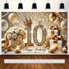 2D 10th Birthday Backdrop, Gold Glitter Banner for Party & Photo Booth