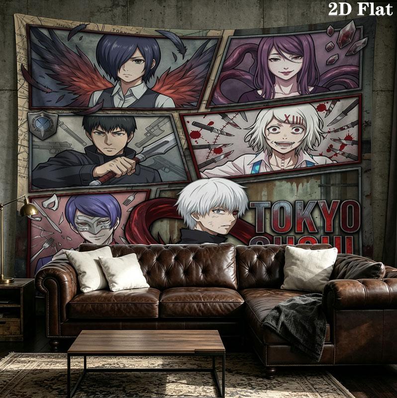 Tokyo Ghoul Wall Tapestry Aesthetic Wall Hanging Printed Fabric Blanket Decorative Tapestries For Bedroom Living Room Home Decor