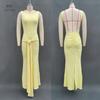 European and American Style Autumn Dress Solid Color Slim-fitting Streamer Backless Sexy Temperament Hip-wrapped Long Women's Dress