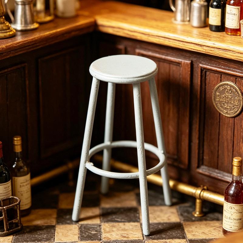 1Pcs Dollhouse Kitchen Cafe Furniture Decoration 1:12 Scale Miniature Bar Stool Metal Round Chair Model