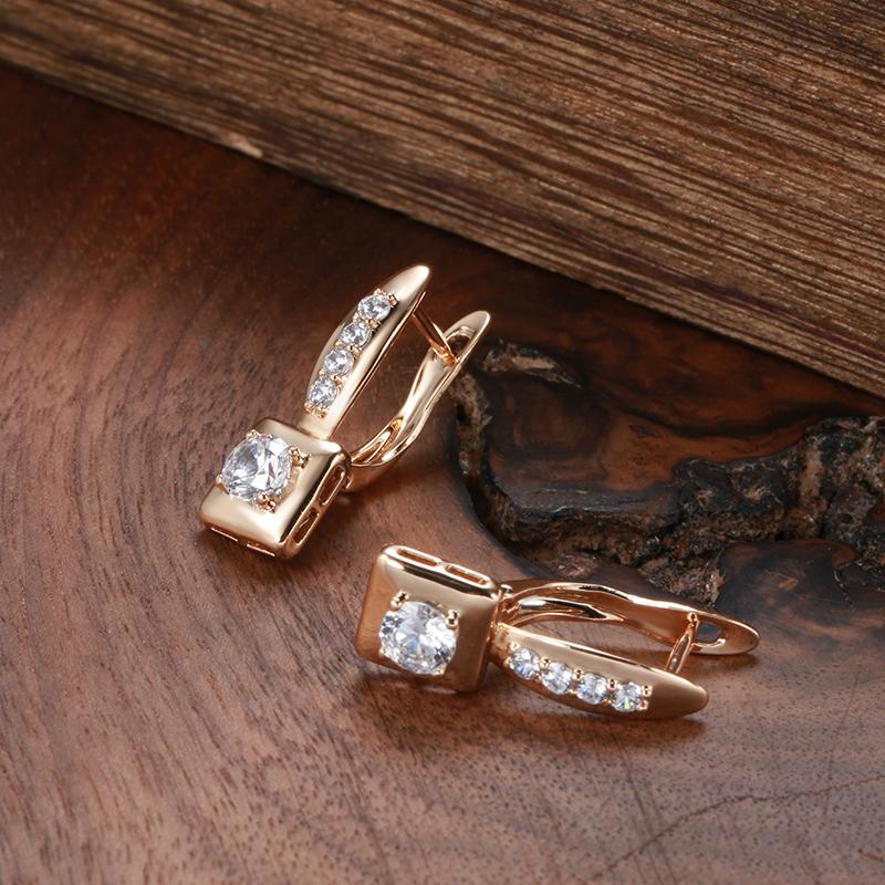 Luxury Natural Zircon Square Dangle Earrings For Women Simple  Rose Gold Color Bride Wedding Fine Jewelry