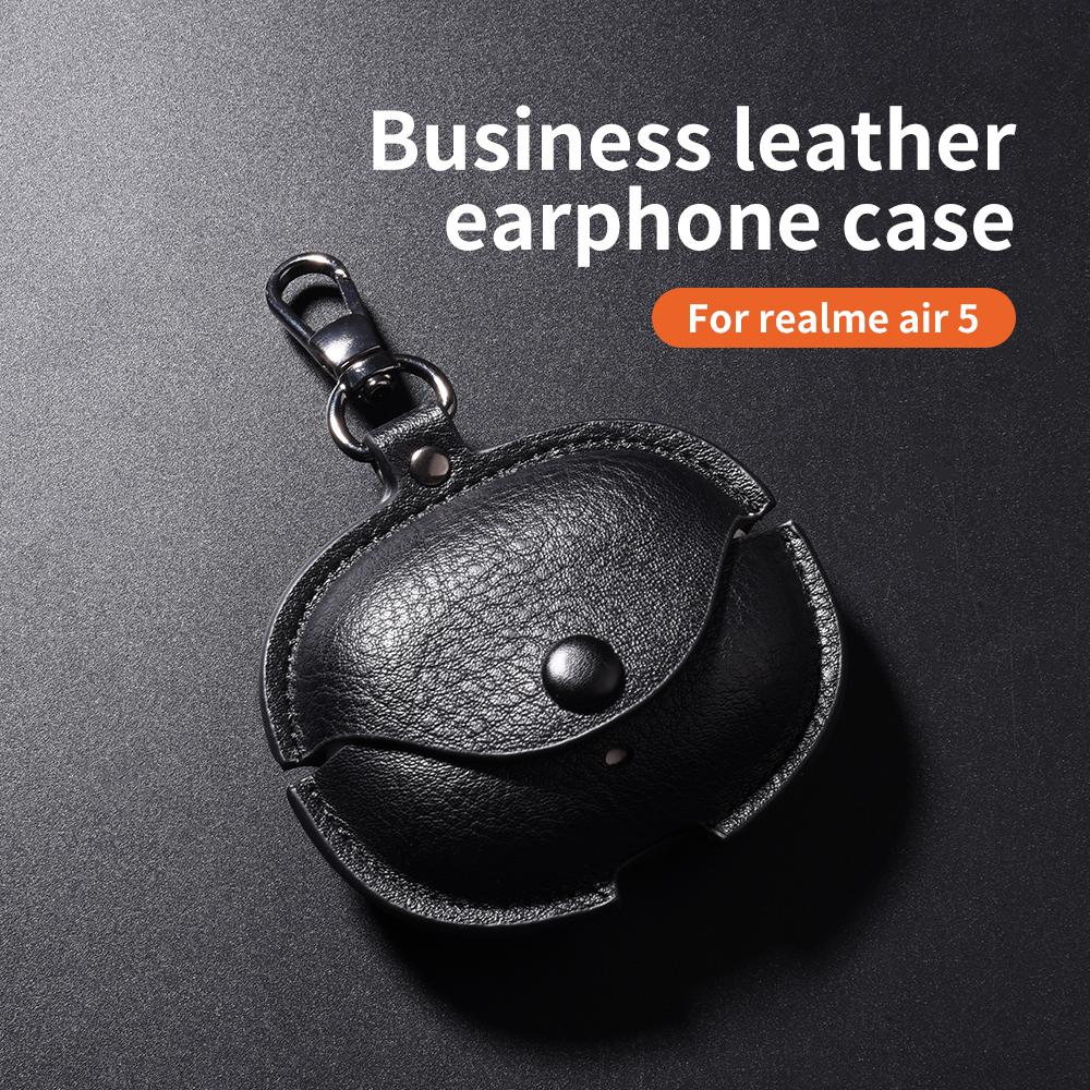 Solid color case Shock-proof case For realme Buds Air 5 Pro Business leather earphone case Cover Headphone Sleeve Funda